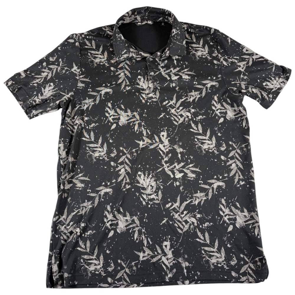 Travis Mathew Polo Shirt Mens XL Black Premium Lightweight Stretch Leaf Print